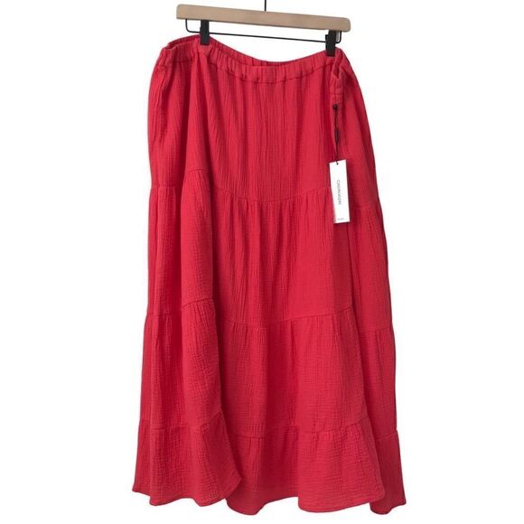 New! Calvin Klein Gauzy Cotton Peasant Tiered Casual Maxi Skirt Plus - Picture 1 of 8